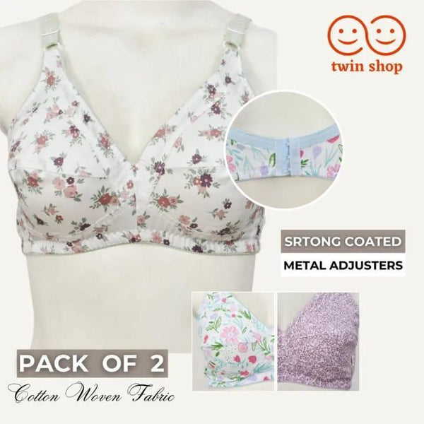 Cotton Printed Comfortable And Breathable Non-Padded Bra - Pack Of 2