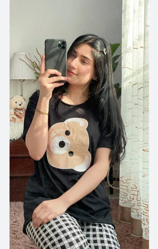 2 Pcs Women's Stitched Cotton Jersey Night Suit