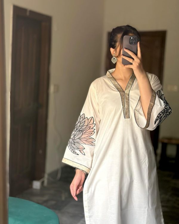 Almond Emb Shirt With Almond Emb Plazo ( White Colour)